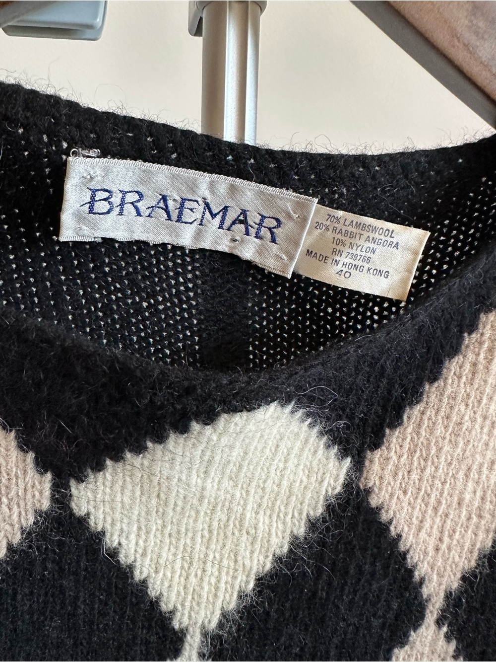 Braemar Argyle Knit Sweater Vest in Black and Cream - Picture 2 of 7